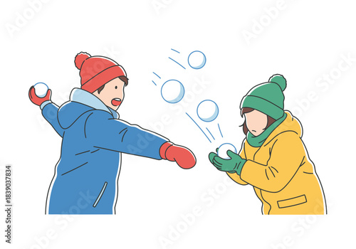 Children having snowball fight in winter clothing