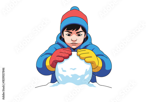 Young girl making snowball, winter season, snow fight