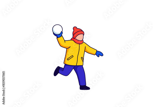 Boy playing with snowball in winter