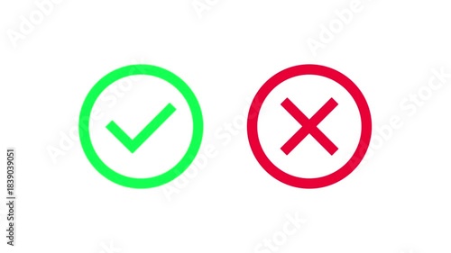 Green checkmark and red cross symbols on white background tick