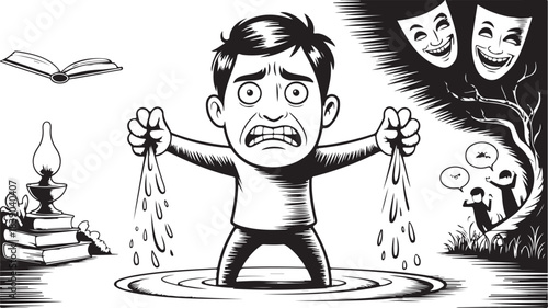 Man crying profusely, overwhelmed by emotions and drama
