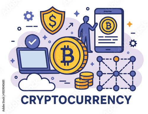 Cryptocurrency, Bitcoin, and Blockchain Technology Concept