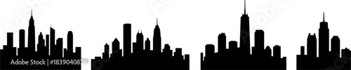 Cityscape silhouettes on white background