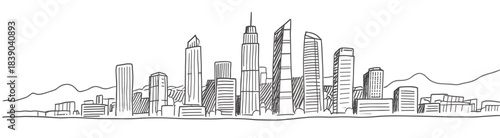 City skyline sketch on white background