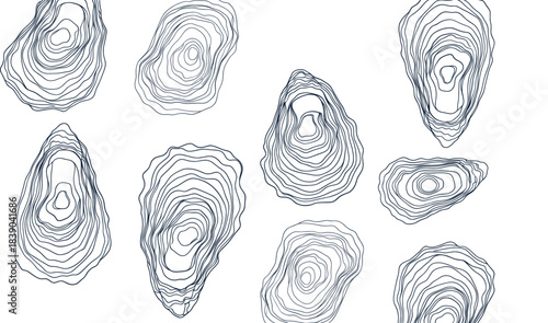 Seamless abstract oyster shell pattern in hand drawn contour line vector style for coastal decor and natural backgrounds