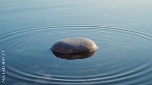 静止した水面に一つの石が置かれ、そこからゆっくりと波紋が広がっていきます。
淡い青と白を基調とした色調が、深い落ち着きと安定感を演出します。