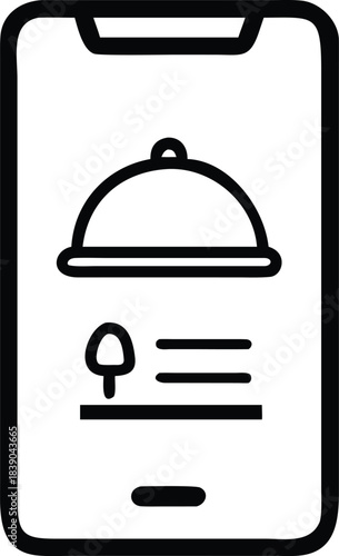 Digital food ordering and restaurant delivery service app on smartphone outline icon