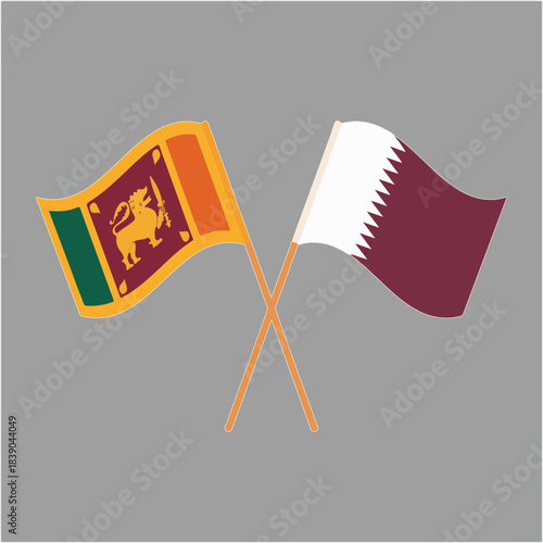 Qatar and Sri Lanka Waving Flags Vector – Crossed National Flags, Clean Minimal Illustration