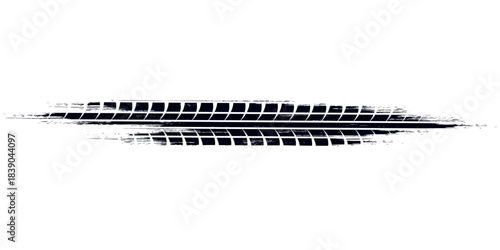 Grunge tire track, wheel braking marks. Truck, car or motorcycle tread pattern silhouette. Auto race, motorsport, speed racing design element.