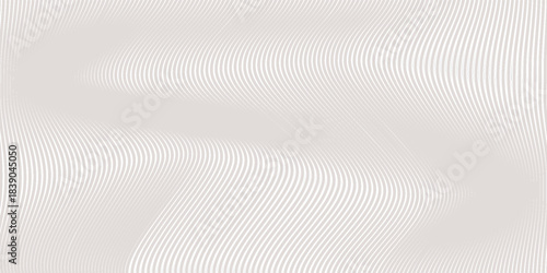 Horizontal lines / stripes pattern or background with wavy, curving distortion effect. Bending, warped lines. Light gray version.