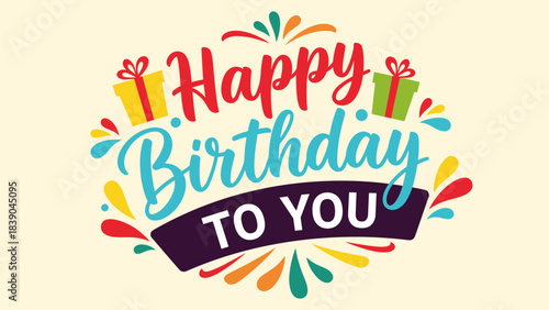 Elegant Happy Birthday Greeting with Balloons and Decorative Typography