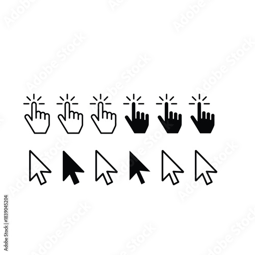 Web and User Interface Icon Collection - Globe, Cursor, and Hand Click Symbols