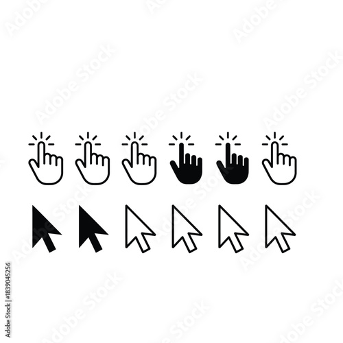 Web and User Interface Icon Collection - Globe, Cursor, and Hand Click Symbols