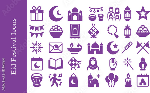 Ultimate Islamic Festival, Worship, and Architecture Icons Collection: Ramadan, Eid, and Mosque Symbols
