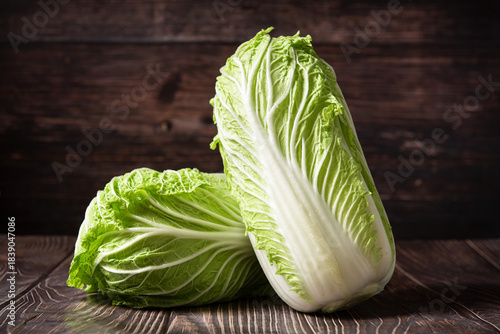 fresh chinese cabbage on wood table.