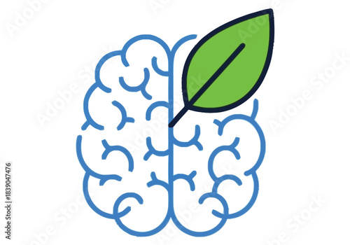 Green Mindset and Healthy Brain Development Concept Niche Industry Vector Icons Evergreen Microstock Graphics Sustainable Energy Line Art