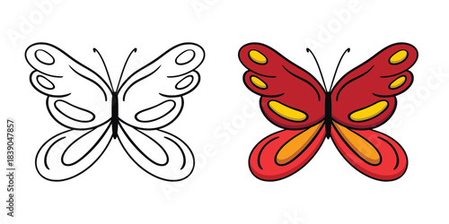 Butterfly coloring page. Cute moth illustration, outline drawing. Baby insect illustration with wings, vector graphics