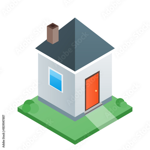 Minimal Home Isometric View Vector Illustration Featuring Clean Geometric Architecture, Soft Neutral Colors, and Modern Simplified Structural Design for Contemporary Graphic Use