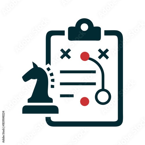 Strategic Planning Icon with Chess Knight and Clipboard