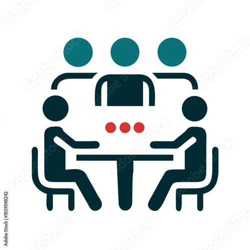 Office Meeting Icon with Round Table and Team