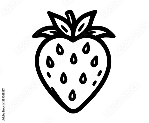 Bountiful Black White Strawberry, Simple Line Art | Clean, isolated vector art for creative projects.