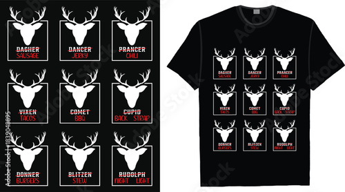 Funny Christmas Deer Hunters T-Shirt Design. Christmas T-Shirt Design.