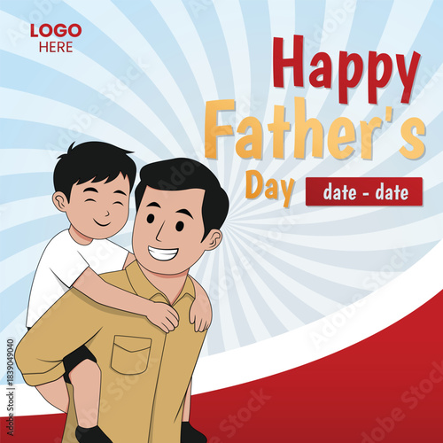 Father's Day flyer with Dad holding his happy son