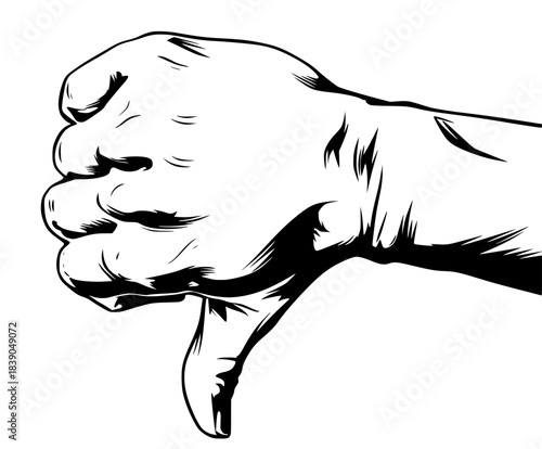 black white icon thumbs down hand gesture | Clean, isolated vector art for creative projects.