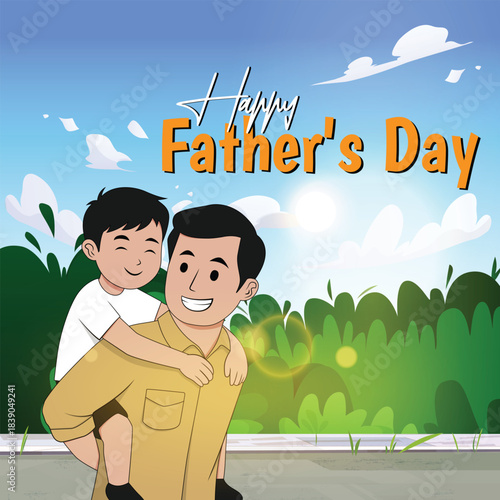 Father's Day flyer with Dad holding his happy son