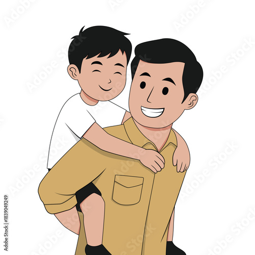Illustration of a father holding his happy son