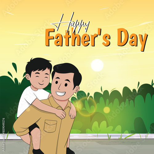 Father's Day flyer with Dad holding his happy son