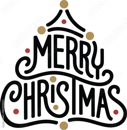 Merry Christmas festive lettering with ornaments greeting