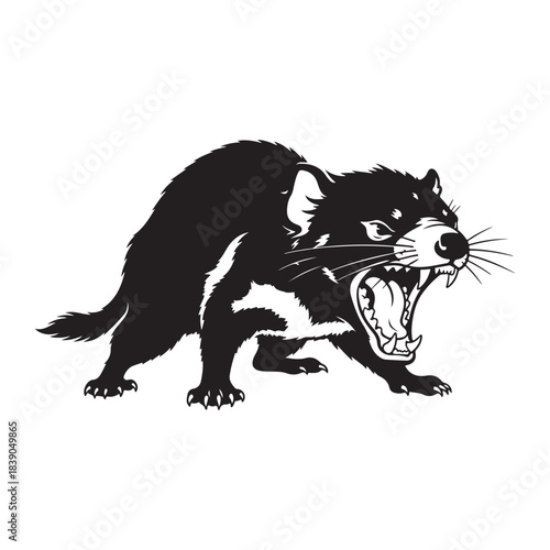 Ferocious Shadowed Ferret Silhouette: Wide-Mouthed Stalker Leaping Toward Midnight Prey