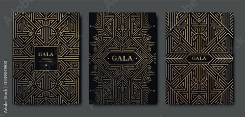 Luxury gold art deco background with geometric lines, elegant borders, vintage gatsby patterns. Premium vector illustrations for wedding cards, party invitations, VIP gala designs, labels