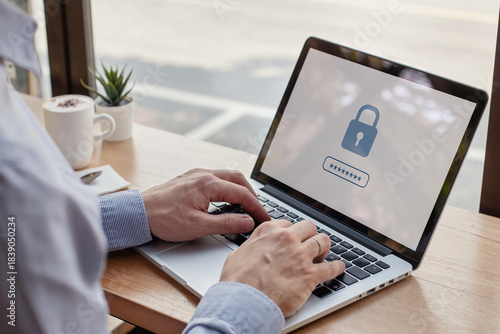 data protection concept, user typing password, internet security or cybersecurity