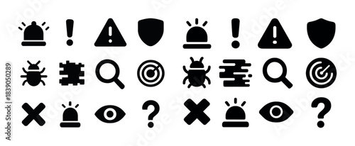 Silhouette icons of alerts and security measures