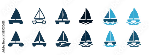 Collection of nautical boat icons in various styles and designs