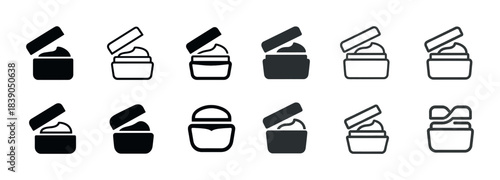 Set of open and closed cream jar icons in various styles