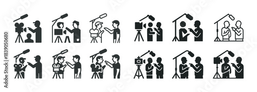 Silhouettes of filmmaking crew capturing video scenes with equipment