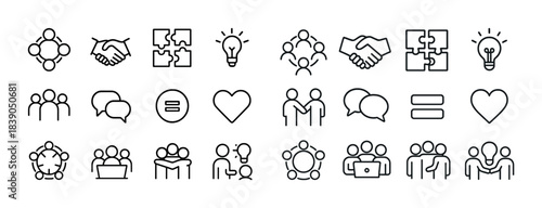 Collection of teamwork icons including collaboration and communication symbols