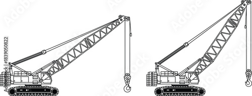 Crawler, crane, heavy, construction, machinery, industrial, lifting, equipment, engineering, vehicle, hook, silhouette, architecture, project, structure, development, transportation, tower,