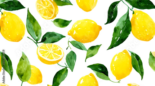 Vibrant Italian lemon pattern with Amalfi coast motifs, summer Mediterranean design featuring citrus fruits, perfect for posters, postcards, and decorative prints.