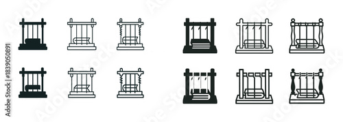 Minimalist swing set icons: variations in monochrome design