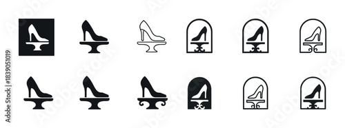 Variety of high heel shoe icons on display stands