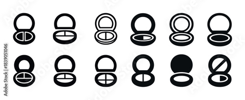 Black and white compact mirror icons set
