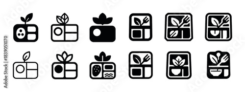 Minimalist plant and container icons with geometric designs