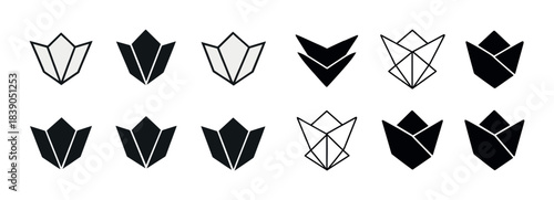 Minimalist geometric flower icons collection in black and white