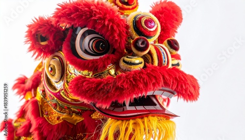 Close Up Traditional Chinese Lion Dance Head for Lunar New Year Celebration