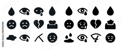 Collection of sadness and crying icons in various styles