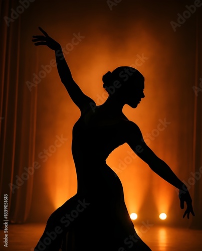 A silhouette of a classical dancer in a dancing pose